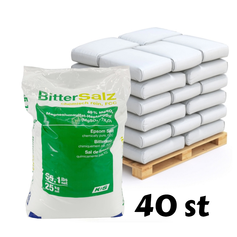 1 pallet Epsomzout 40×25kg (1000kg) – Bitterzout Magnesiumsulfaat 49% FCC